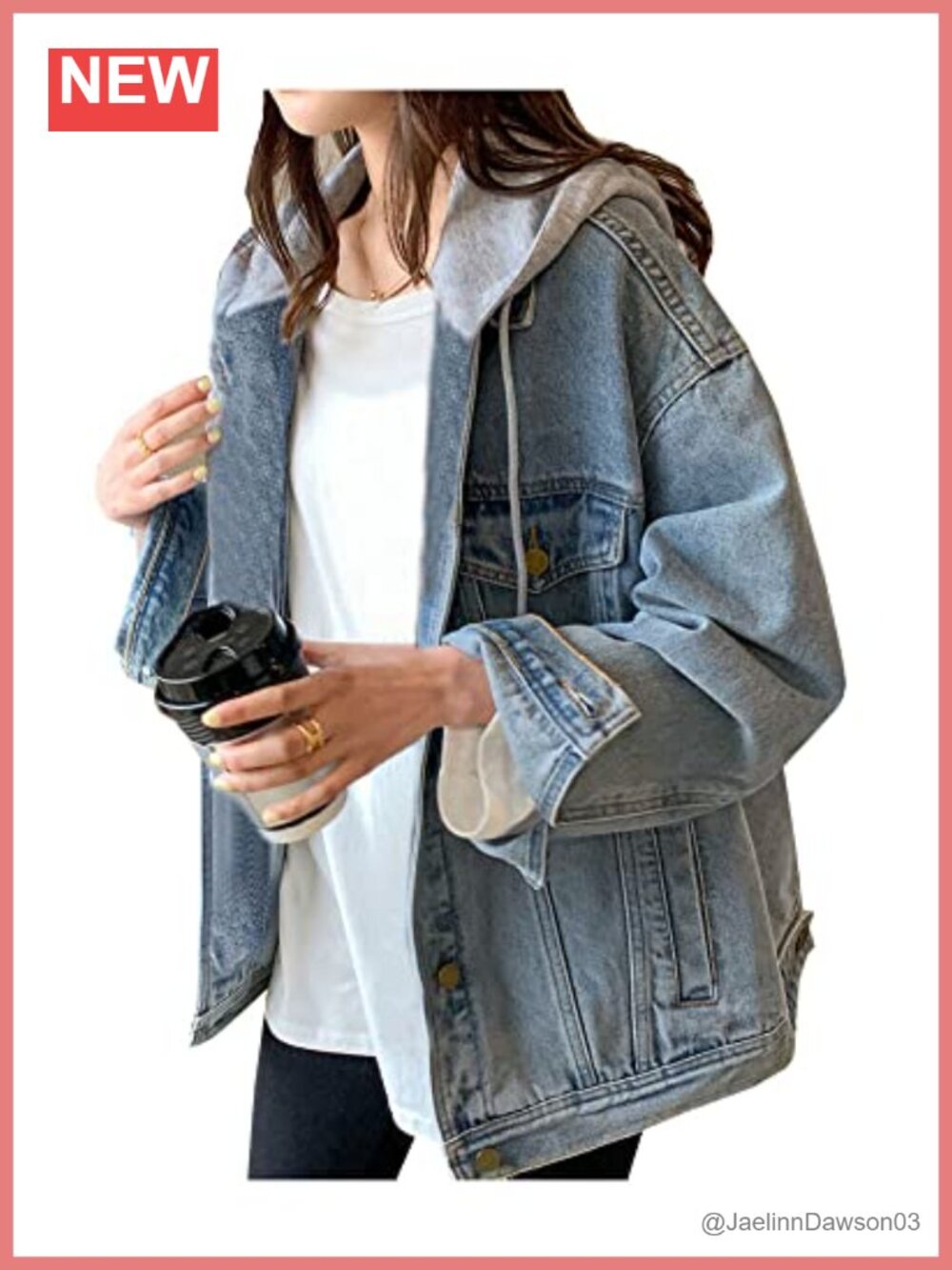 Oversized Distressed Denim Jacket with Hood Cotton Polyester Loose Fit